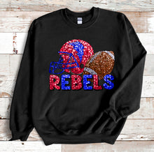 Load image into Gallery viewer, Faux Sequin Football Rebels Red Blue
