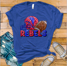 Load image into Gallery viewer, Faux Sequin Football Rebels Red Blue