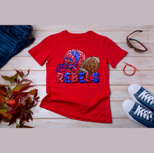 Load image into Gallery viewer, Faux Sequin Football Rebels Red Blue