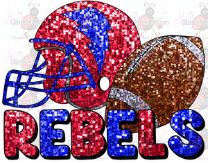 Faux Sequin Football Rebels Red Blue