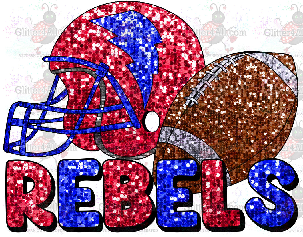 Faux Sequin Football Rebels Red Blue